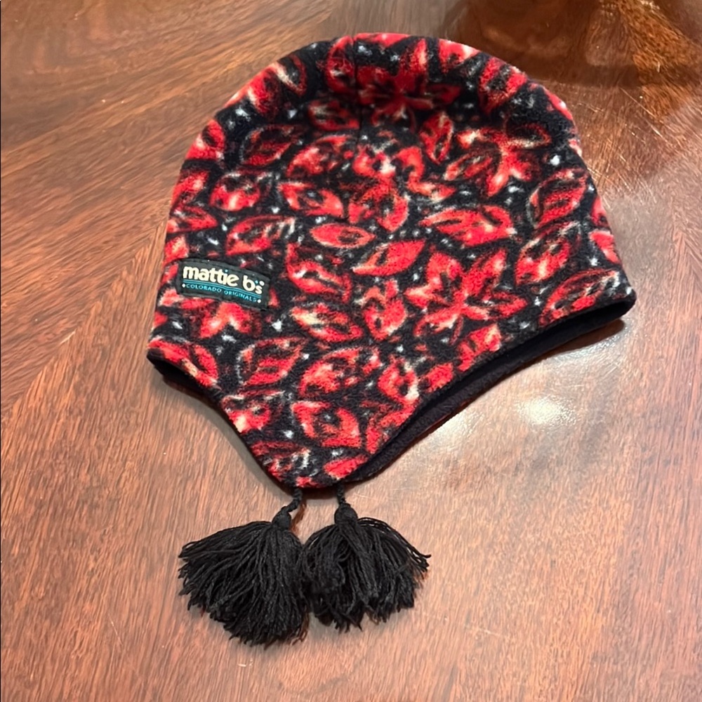 Cozy Red and Black Winter Hat with Ear Flaps